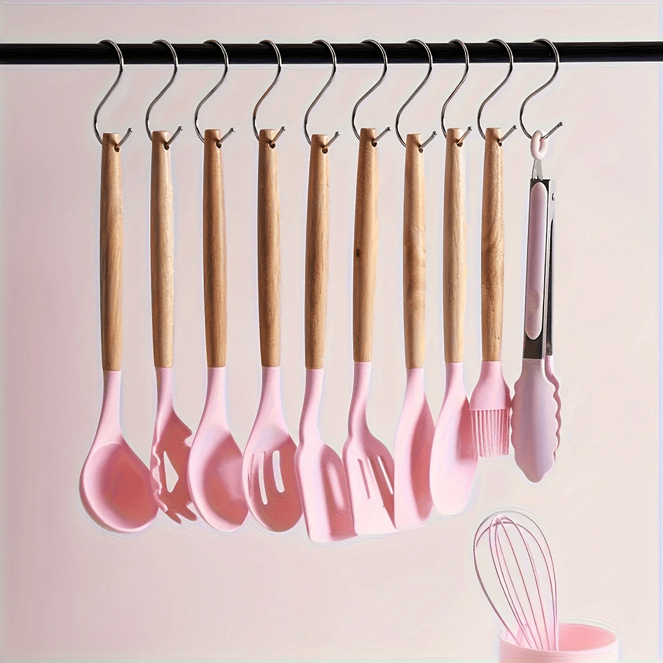 12-Piece Silicone Kitchen Utensil Set with Wooden Handles – Heat Resistant, Non-Toxic, Random Color