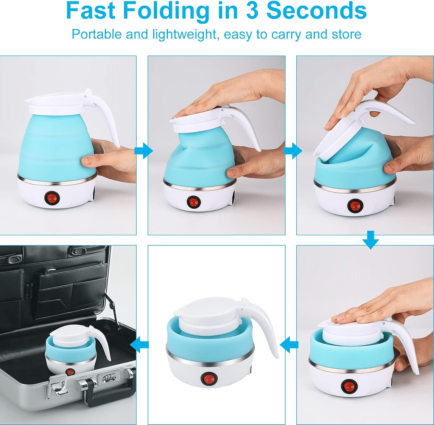 Portable Foldable Electric Kettle 600ML – Travel Size, Fast Boil, BPA-Free