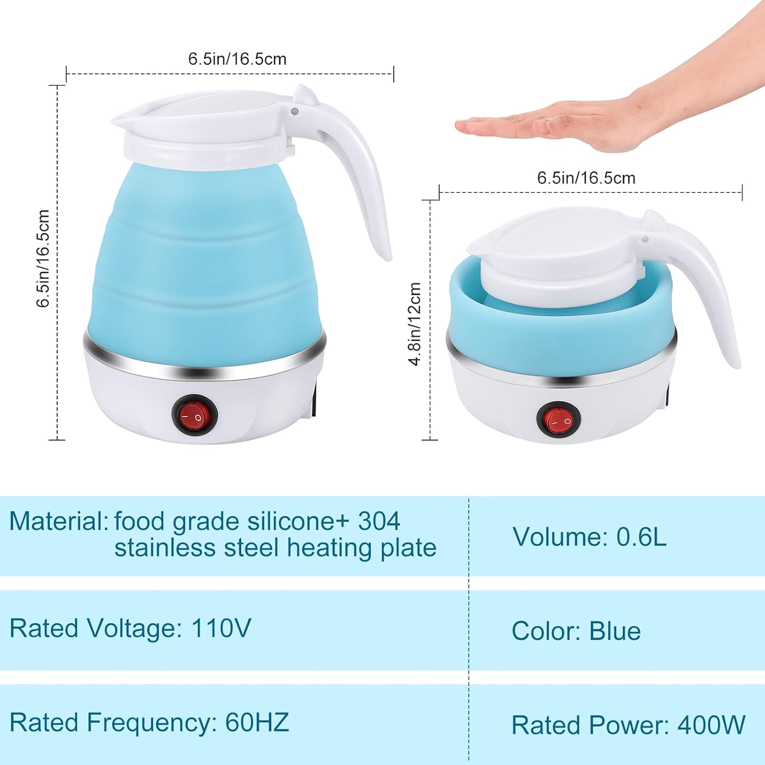 Portable Foldable Electric Kettle 600ML – Travel Size, Fast Boil, BPA-Free